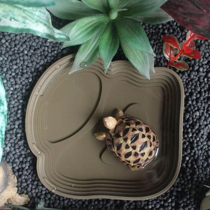 Natural Simulation Habitat Reptiles Soaking Pool with Step Design for Amphibians Turtles Feeding Bathing Dish Bowl Multiple Pet Drinking Bowl - color: Green brown