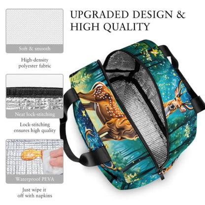 Starry Night Deer Lunch Bag for Women Men | Insulated Lunch Box Leakproof Food Meal Containers Reusable Foldable 6L Capacity Lunch Tote Bags for Work Picnic Travel - color: style-17