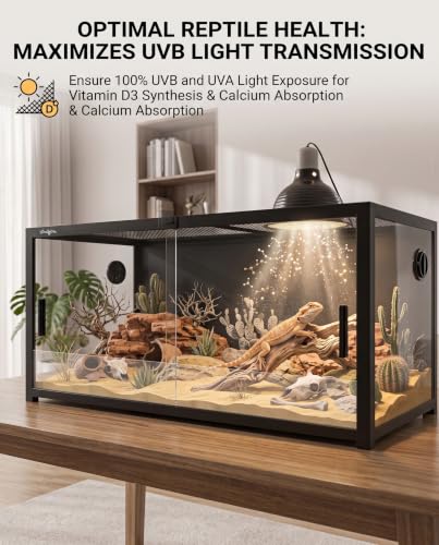 120 Gallon Reptile Tank, 4x2x2 Reptile Enclosure Front Sliding Door | Stackable ventilation 120 Gallon Bearded Dragon Tank anti-escape locks and no-fingerprint handles maximizes UVB transmissionn - color: Black, size: 120 Gallon