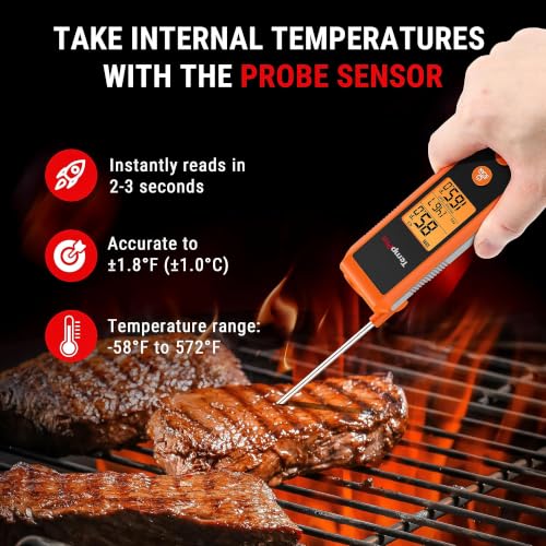 TempPro TempScan 2-in-1 Infrared Thermometer Gun with Meat Probe | Instant Read Thermometer for Grilling, Non-Contact Infrared Thermometer for Cooking Pizza Oven Griddle HVAC Pool AC Vent - style: IR Thermometer with Meat Probe