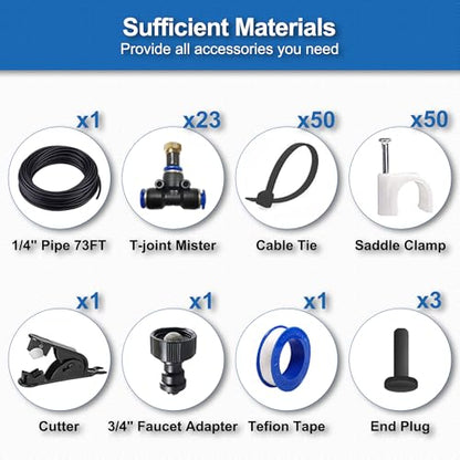 Misters for Outside Patio,Outdoor Water Misting Cooling System,75FT|23M. | Backyard Mist Kit for Garden,Greenhouse,Fan,Deck,Umbrella,Canopy,Pool,Porch.Trampoline Sprinkler Park,BBQ Party Accessories - size: 75FT