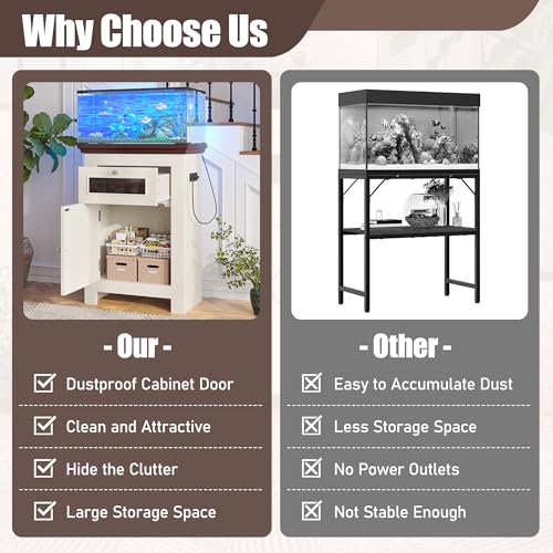 10-15 Gallon Fish Tank Stand, Aquarium Stand with Power Outlets, 198LBS Capacity, Fish Tank Table with Storage Cabinet and Drawer, Aquarium Table for Reptile Terrarium Stand, Beige Brown