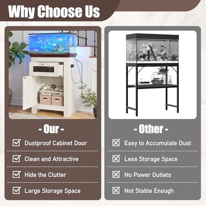 10-15 Gallon Fish Tank Stand, Aquarium Stand with Power Outlets, 198LBS Capacity, Fish Tank Table with Storage Cabinet and Drawer, Aquarium Table for Reptile Terrarium Stand, Beige Brown