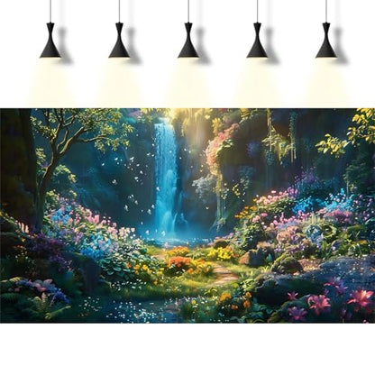 Waterfall Aquarium Background Vibrant Oasis Sunlight Cascades Greenery Fish Tank Background Majestic Waterfall Tranquil Pool Reptile Tank Backgrounds Blossom Butterfly Terrarium Backgrounds 24x12in - color: Dark_Blue, size: 24(W)x12(H)inches/ 60(W)*30cm(H