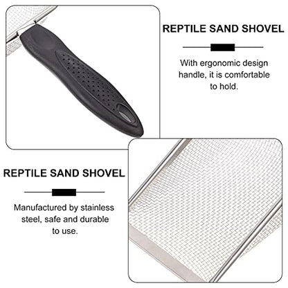 VILLCASE Poop Scoop Reptile Sand Substrate Metal Sand Shovel Stainless Steel Fine Mesh Terrarium Substrate Litter Corner Cleaner Reptile Habitat Sifting Scoopers Litter Scoop