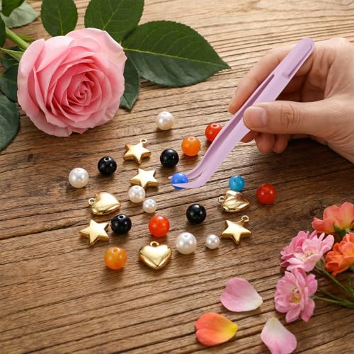 Elegaperma 30pcs Craft Tweezers Bulk, Plastic Tweezers for Crafts, 4.5 Inch Bent Tweezer Craft Bulk for Kids DIY Jewelry Making, Crafting, Baking Decoration, Reptile Feeding, Pink