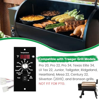 Control Panel Replacement for Traeger BAC236 Controller Digital Elite Thermostat BAC365 Wood Pellet Smoker with 7" RTD Temperature Probe Sensor BAC194 Grill Accessories - color: Black