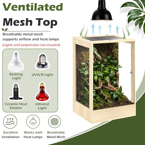 18" x 18" x 32" Tall Reptile Terrarium, 45 Gallon Glass Chameleon Cage, Vertical Crested Gecko Tank with Ventilated Mesh Top, Front Opening Rainforest Habitat, Oak - color: Oak, size: 18" L x 18" W x 32" H, 45 Gallon