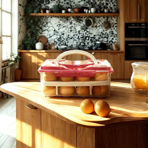 Ortable Large Capacity Double-layers Egg Storage Container Holds 24 Eggs Shatter-proof Non-slip Eggs Holder with Handle (Purple) - color: Purple