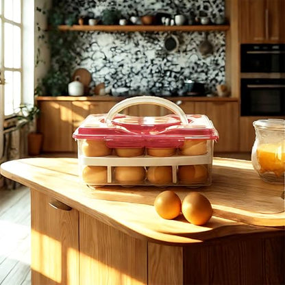 Ortable Large Capacity Double-layers Egg Storage Container Holds 24 Eggs Shatter-proof Non-slip Eggs Holder with Handle (Purple) - color: Purple