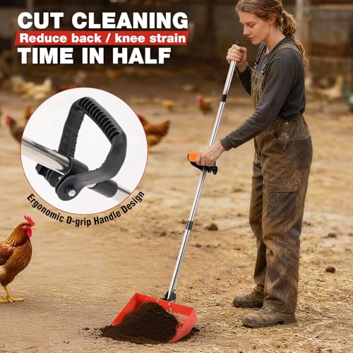 Chicken Poop Scooper, 2-in-1 Metal Chicken coop Scoop | 35 to 76" Adjustable aluminum alloy Handle for Sand & Rake, Litter Scooper Sand Sifting Shovel Chicken Coops/Animals House