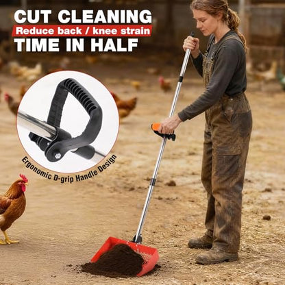 Chicken Poop Scooper, 2-in-1 Metal Chicken coop Scoop | 35 to 76" Adjustable aluminum alloy Handle for Sand & Rake, Litter Scooper Sand Sifting Shovel Chicken Coops/Animals House