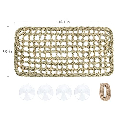 Niteangel Bearded Dragon Seagrass Hammock: Rectangle 16"x 8" & Suction Cups | Add More Climbing Space & Entertainment - Reptile Lounger for Chameleon Lizards Gecko Snakes Lguana Reptiles Tortoises - size: Rectangle 16'' x 8''
