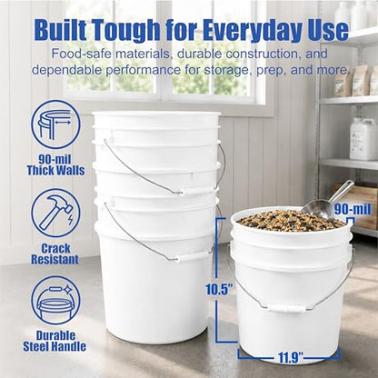 3.5 Gallon Bucket, Food-Grade w/Lid, BPA-Free, Red,6 Packs | Airtight Gamma Seal Screw-On Lid, Heavy-Duty 90 Mil HDPE Plastic, Food Safe and Durable Container, Bulk Storage, Made in USA - color: Red, size: 6 Packs