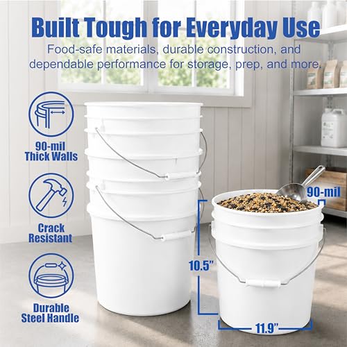 3.5 Gallon Bucket, Food-Grade w/Lid, BPA-Free, Yellow,6 Pack | Airtight Gamma Seal Screw-On Lid, Heavy-Duty 90 Mil HDPE Plastic, Food Safe and Durable Container, Bulk Storage, Made in USA - color: Yellow, size: 6 Packs
