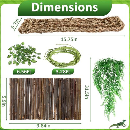 Foilswirl 18 Pcs Bearded Dragon Tank Accessories Reptile Bridge Hammock Plants Bridge Jungle Climber Vines Terrarium Branch Plants Habitat Decoration for Hiding Climbing Snake Gecko Lizard Chameleon