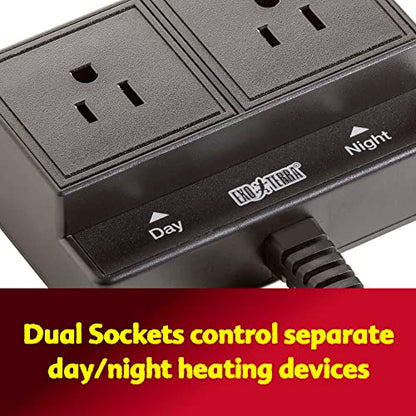 Exo Terra Thermostat for Reptile Terrariums | With Day and Night Timer and Dual Receptacles