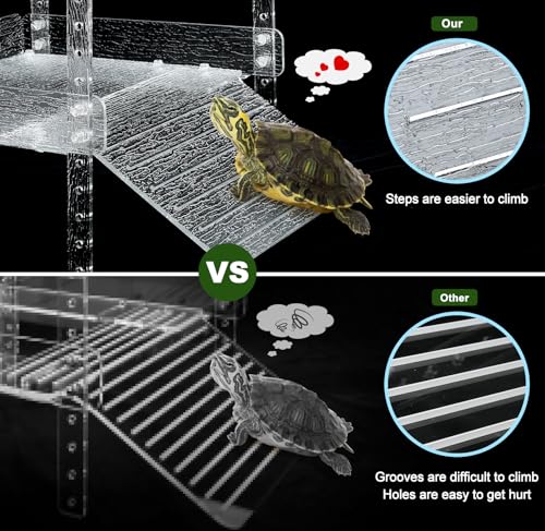 Hanging Floating Turtle Basking Platform Dock for 40 Breeder 75Gal Aquarium | Acrylic Floating Turtle Dock for Aquatic Turtles, 40B/50/75/125/150 Gal Tank, Adjustable Width 16-18.5in, Non-slip Bark Ramp - size: Extra Large