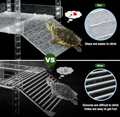 Hanging Floating Turtle Basking Platform Dock for 40 Breeder 75Gal Aquarium | Acrylic Floating Turtle Dock for Aquatic Turtles, 40B/50/75/125/150 Gal Tank, Adjustable Width 16-18.5in, Non-slip Bark Ramp - size: Extra Large