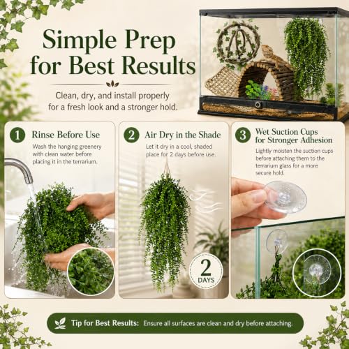 HERCOCCI Bearded Dragon Tank Accessories, 9Pcs Reptile Plants Vines Hammock | Flexible Bridge with Suction Cups Terrarium Habitat Décor for Snake Gecko Lizard Chameleon