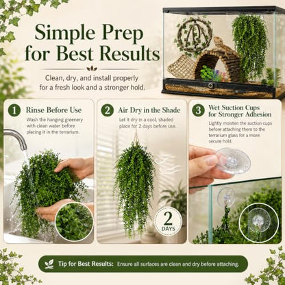 HERCOCCI Bearded Dragon Tank Accessories, 9Pcs Reptile Plants Vines Hammock | Flexible Bridge with Suction Cups Terrarium Habitat Décor for Snake Gecko Lizard Chameleon