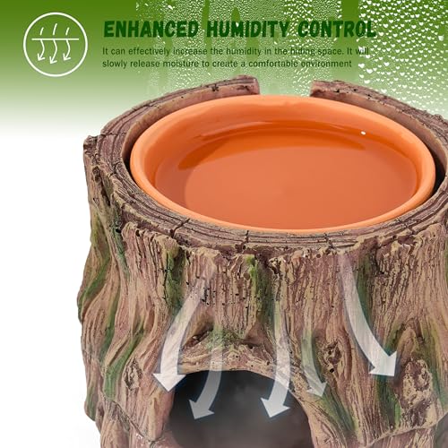 3 in 1 Leopard Gecko Humid Hide,Small Reptile Hide Cave | Humid Hideout with Detachable Base and Humidity Dish,Terrarium Tank Accessories Decor,for Lizard, Crested Gecko, Snake, Crabs