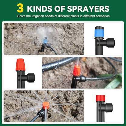 Drip Irrigation System for Garden, 2026-Upgraded Quick Connect Garden Watering Kit All-in-One with 1/2 inch 1/4 inch Irrigation Tubing for Garden, Lawn, Greenhouse, Raised Beds (233FT) - size: 33FT Main tube+200FT 1/4" tube