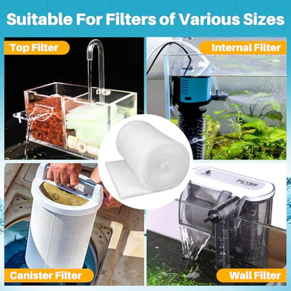 RAINFLOW Aquarium Filter Media Pad - White Filter Floss, 39.4 x 11.8 Inch | Water Polishing Pad, Aquarium Filter for Fish Tanks, Ponds, Garden, Saltwater & Freshwater, Turtle Tanks & Plant Filters