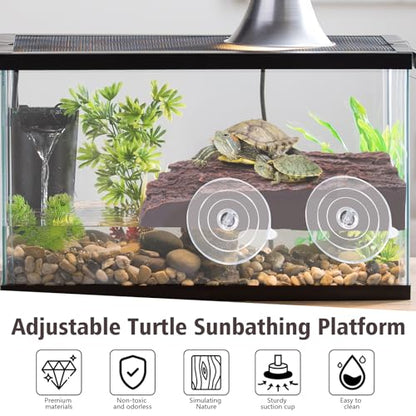 Realistic Bark Turtle Basking Platform - 3 Suction Cups Turtle Dock Essential Basking Platform for Aquatic Turtles, Frogs, Turtles Tank Accessory (Brown)