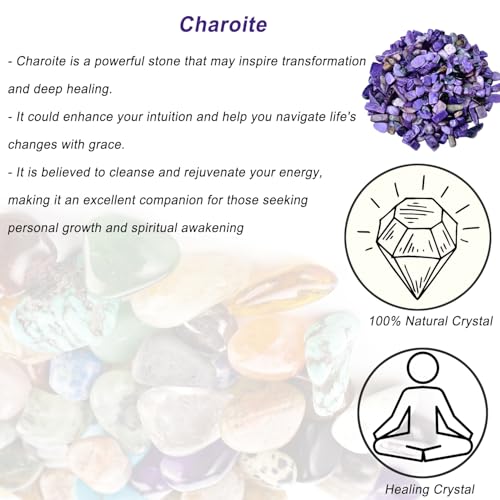 Erliway 7-9mm Charoite Healing Crystal Chips for Crafts, 100g | Natural Crushed Crystal Stones Tumbled Chips for Vase Filler Aquarium Gravel, Meditation Chakra Balancing, Candle DIY Making - color: Charoite