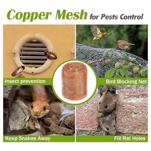 8" x 50 ft Copper Mesh Rodent Control Copper Wool for Slug Mice Snail Pest | Copper Mesh for Mice Pest Snail Bat Control Copper Steel Wool for Weep Hole Covers Blocks Gap Rodent Mesh Scissors Included - size: 8 inx50 ft