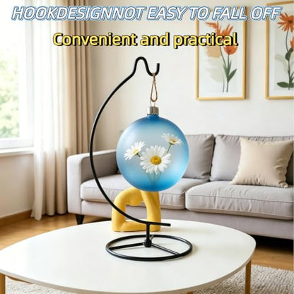 3-Pack Black Ornament Display Stand, Air Plant Holder Terrariums Hanging Stand Crystal Ball Hanging Hook for Christmas Wedding Home Office Decoration