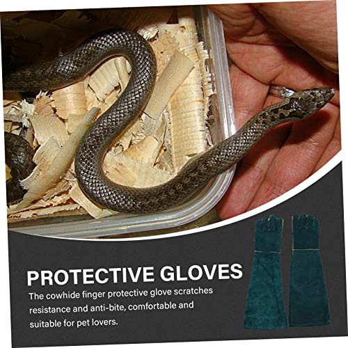 2Pcs Cowhide Pet Training Gloves Bite Protective Gloves for Reptiles Animals Dark Green Comfortable Flexible Design for Handling