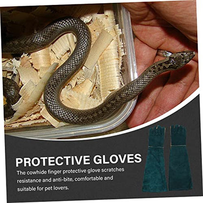 2Pcs Cowhide Pet Training Gloves Bite Protective Gloves for Reptiles Animals Dark Green Comfortable Flexible Design for Handling