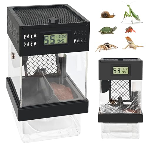 Pre-Assembled Jumping Spider Enclosure,Spider Enclosure with Thermometer and Self-Humidifying Device,Insect Terrarium with All-Side Ventilation, Praying Mantis Habitat,Includes a Hideout.