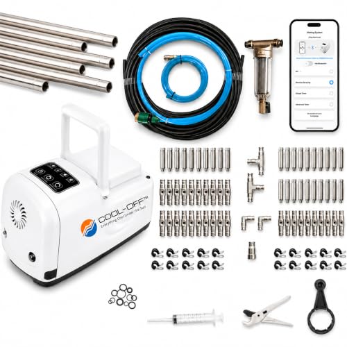 60’ High-Pressure Mist Cooling System Kit with Premium Edition Remote Pump W/App Control Comes with the CO150 Pump (.006-30 nozzles) (Black 1/4" Tubing 60 ft) - color: 60' w/ 30- .006" Nozzles For Dry Humid Climates