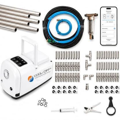 60’ High-Pressure Mist Cooling System Kit with Premium Edition Remote Pump W/App Control Comes with the CO150 Pump (.006-30 nozzles) (Black 1/4" Tubing 60 ft) - color: 60' w/ 30- .006" Nozzles For Dry Humid Climates