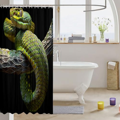 Snake Shower Curtain Set with Hooks,3D Coiling Snake Reptile Room Decor Bath Curtain Summer,Jungle Animal Black Bathroom Accessories Waterproof Panel,72x 84 Inches - size: 72"W x 84"L (Pack of 1)