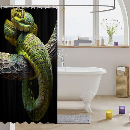 Castle Fairy Snake Shower Curtains,3D Coiling Snake Reptile Bath Curtain,Jungle Animal Black Cloth Fabric Bathroom Decor Set with Hooks,72" Long - size: 72"W x 72"L (Pack of 1)
