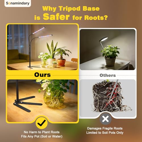 LED Grow Lights for Indoor Plants, Tripod Stand, Dual Head | 120 LEDs, Upgraded 9V System, 9.8-35 in Adjustable Tripod, 5700K Full Spectrum, CRI 90+, 4/8/12H Timer, 5 Brightness Levels - size: Stand-2 Head