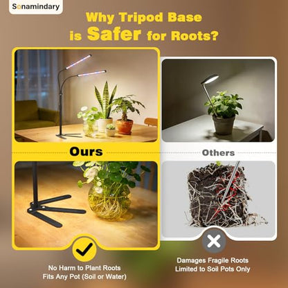 LED Grow Lights for Indoor Plants, Tripod Stand, Dual Head | 120 LEDs, Upgraded 9V System, 9.8-35 in Adjustable Tripod, 5700K Full Spectrum, CRI 90+, 4/8/12H Timer, 5 Brightness Levels - size: Stand-2 Head
