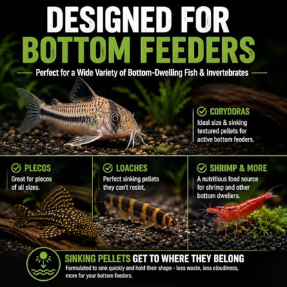 Bottom Feeder Fish Food – Sinking BSFL Pellets for Corydoras, Plecos & Loaches – High Protein Insect-Based Aquarium Fish Diet – BugGraze