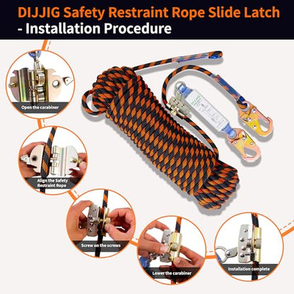 Rope Harness Safety Lanyard 100ft Vertical Roofing Rope With Grab Snap Hook | Shock Absorber Fall Protection Tree Climbing Line Kit Heavy Duty Roof Safety Equipment ANSI CE - style: 100ft