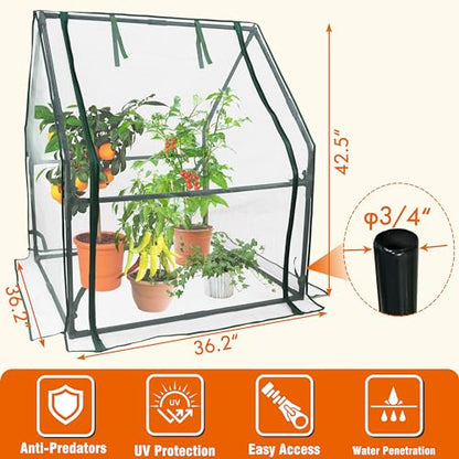 Gardzen Mini Greenhouse with Zipper Mesh Cover 36.2"(L) x36.2(W) x42.5(H) | Steel Frame Portable Outdoor Greenhouse, Enhanced Ventilation, Ideal for Spring, Summer & Fall - size: 36”(L) x36”(W) x42”(H)