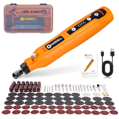 HARDELL Mini Cordless Rotary Tool, 5-Speed and USB Charging with storage case, Multi-Purpose 3.7V Power Rotary Tool for Sanding, Polishing, Drilling, Etching, Engraving, DIY Crafts | 5,000-18,000 RPM, 0.3LB Engraving Pen, LED Work Light – for Sanding, Pol