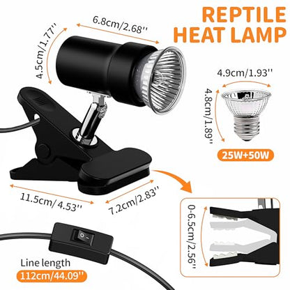 GOZILLA Reptile Heat Lamp, 360°Rota-Table Turtle Light with 25W+50W UVA/UVB Reptile Light Bulbs, Turtle Lamp for Reptile and Amphibian Tanks, Terrariums and Cages.（Black） - color: Lamp-Black