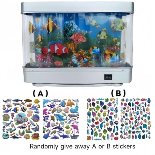 Fake Fish Tank Lamp - Moving Aquarium Night Light with Virtual Ocean Effect, 80s Retro Design for Adult Relaxation, Frutiger Aero Artificial Aquarium Decorative Lamp (US Plug)