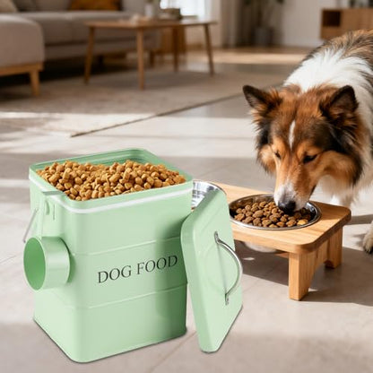 Metal Dog Food Storage Container 5~6Lbs Dog Treats Container Pet Food Storage Tin Portable Dog Food Treats Canister with Airtight Lid/Scoop-Farmhouse Style-Keep Kibble Fresh - color: Dog-Green(Metal Lid)