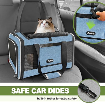 GAPZER Cat Carrier 18 x 11 x 11 Top Loading Soft Pet Travel Bag Over 15lbs | Portable Small Dog Puppy Car Travel Crate 10 lbs, Chihuahua Kennel Carry Case, Kitty Cloth Cage Medium Cat Under 25 lbs Blue - color: Blue