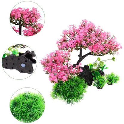 Didiseaon Aquarium Decor Artificial Plants Tree Set 11.4 Inch Pink | Plastic Plants for 10-55 Gallon Fish Tank Decoration Cherry Blossom Tree Fish Tank Decor Betta Fish Bowl Home Office Decor